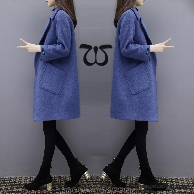 Mantel Dames Wollen Doek Nieuw Jas Wol Dunne Losse Pak Blauw