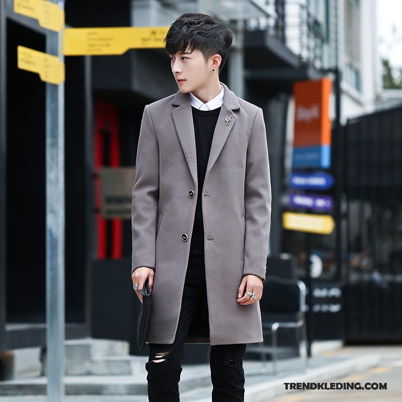 Mantel Heren Lang Trendy Merk Jas Trenchcoat Mooi Student Grijs