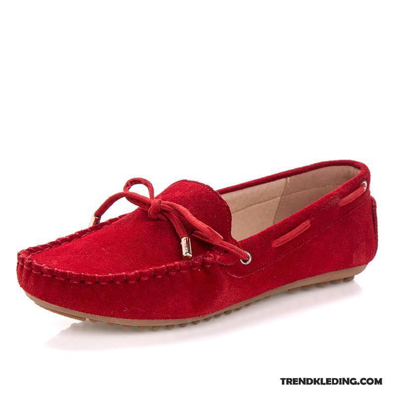 Mocassins Dames Echt Leer Casual Voorjaar Laag Pumps Schoenen Rood Licht