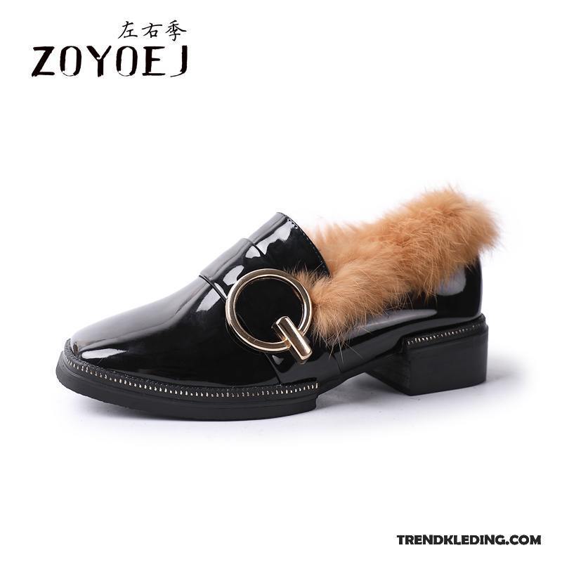 Mocassins Dames Lakleer Loafers Pumps Dikke Zool Schoenen Leren Schoenen Zwart