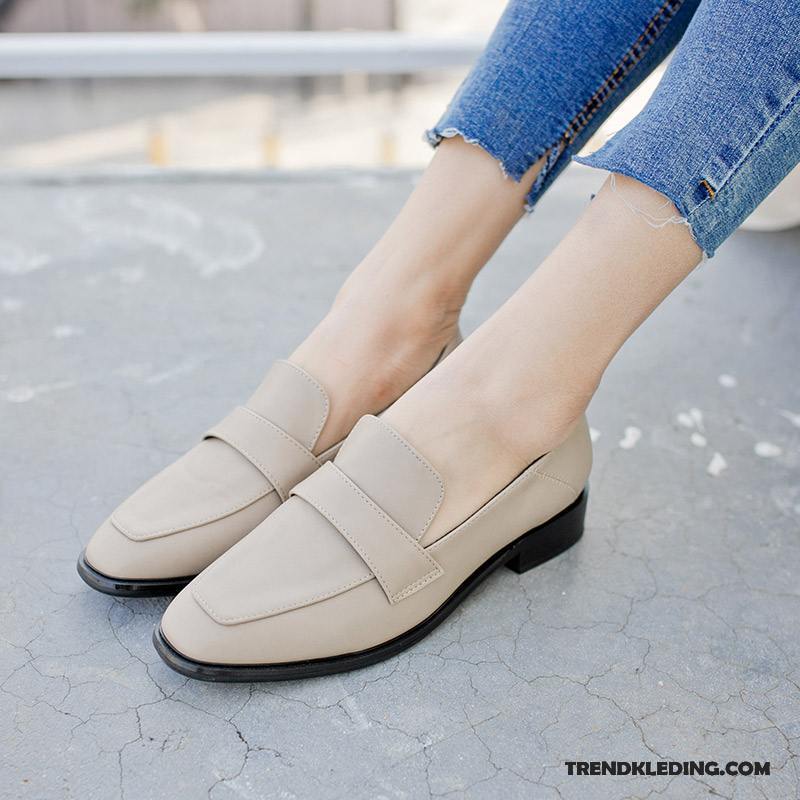 Mocassins Dames Vrouwen Voorjaar Leren Schoenen Platte Zool Vierkante 2018 Bruine