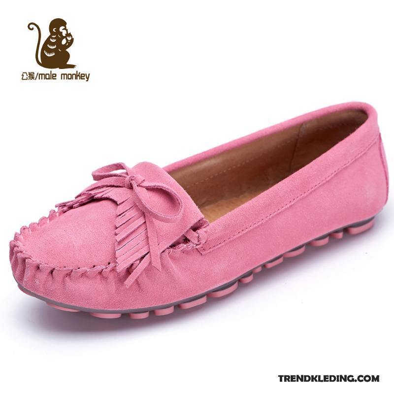 Mocassins Dames Zomer Slip On Voorjaar Kwastjes Echt Leer Pumps Roze Licht