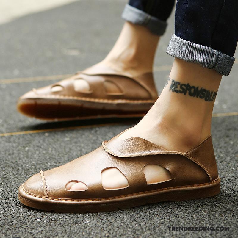 Mocassins Heren Bootschoenen Brits Leren Schoenen Ademende Zomer Trend Bruine