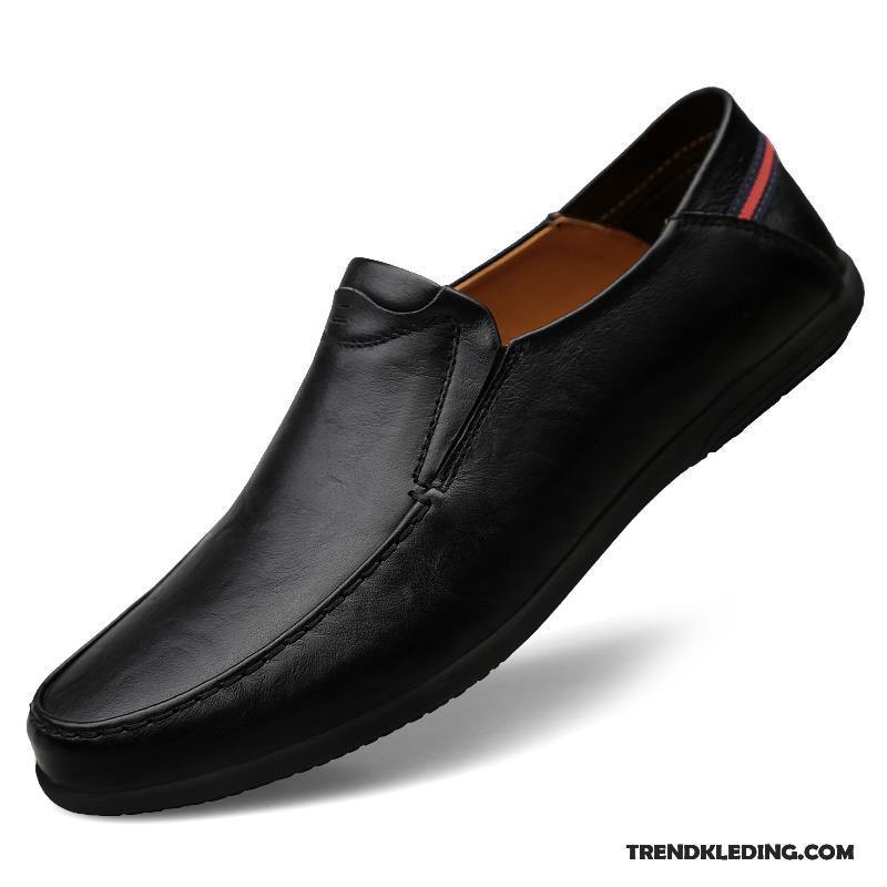 Mocassins Heren Bootschoenen Casual Echt Leer Leren Schoenen Slip On Trend Zwart