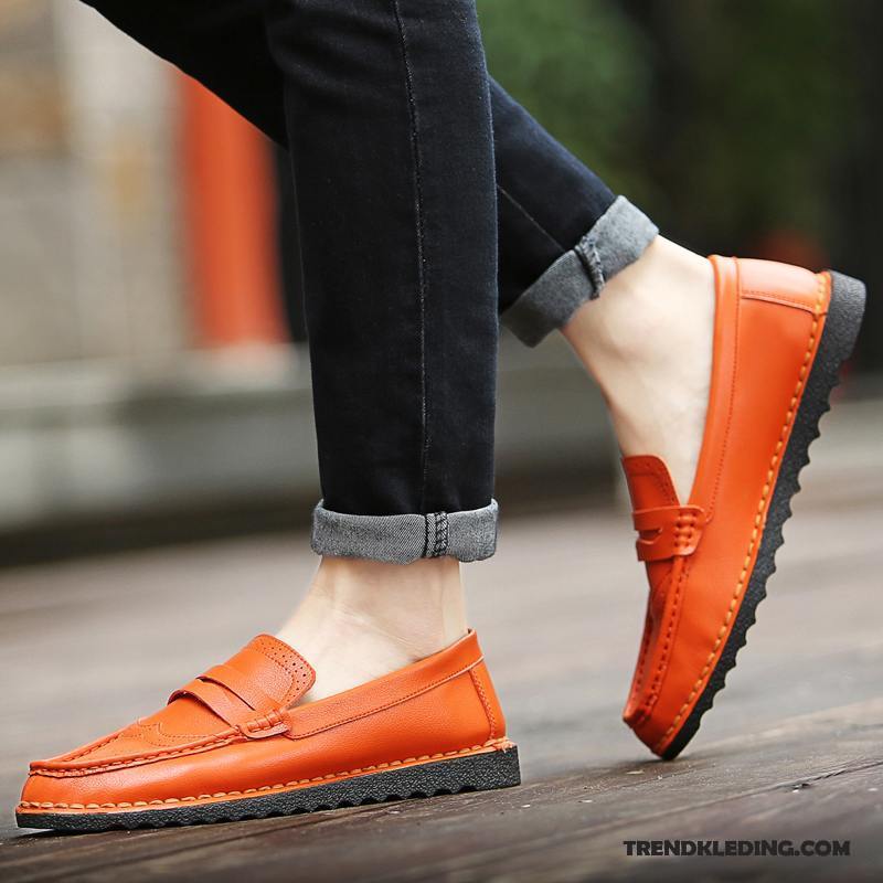 Mocassins Heren Brits Mannen Bootschoenen Zomer Casual Leren Schoenen Rood Oranje