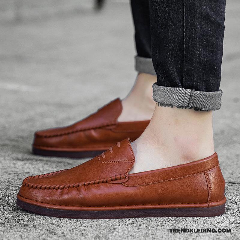 Mocassins Heren Brits Mannen Bootschoenen Zomer Casual Leren Schoenen Rood Oranje