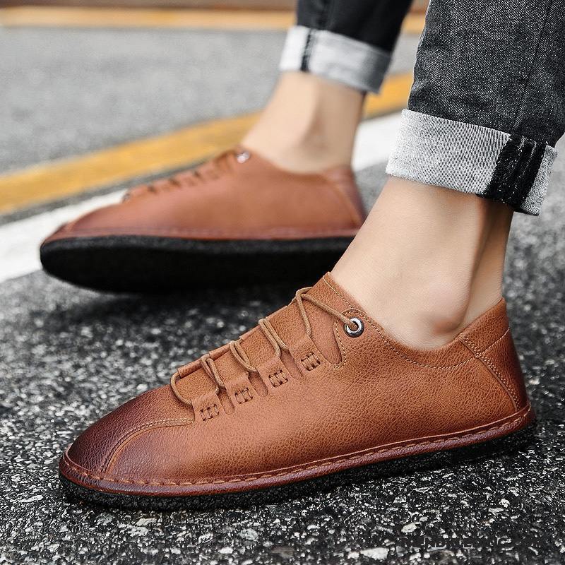 Mocassins Heren Casual Bedrijf Trend Schoenen Kant Voorjaar Zwart