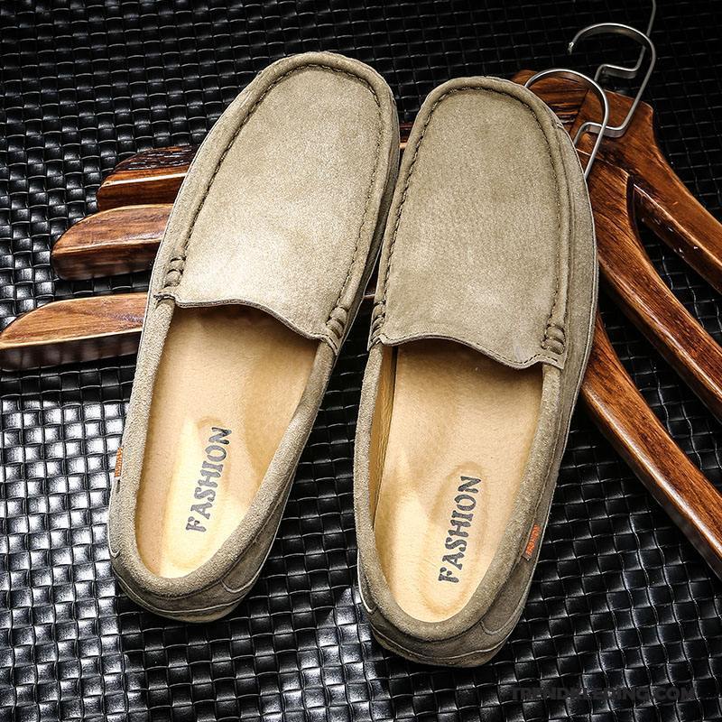 Mocassins Heren Casual Slip On Driver Zachte Zolen Zomer Echt Leer Kaki