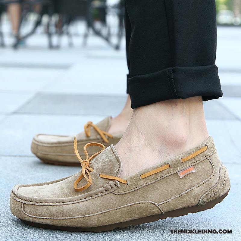 Mocassins Heren Casual Slip On Driver Zachte Zolen Zomer Echt Leer Kaki