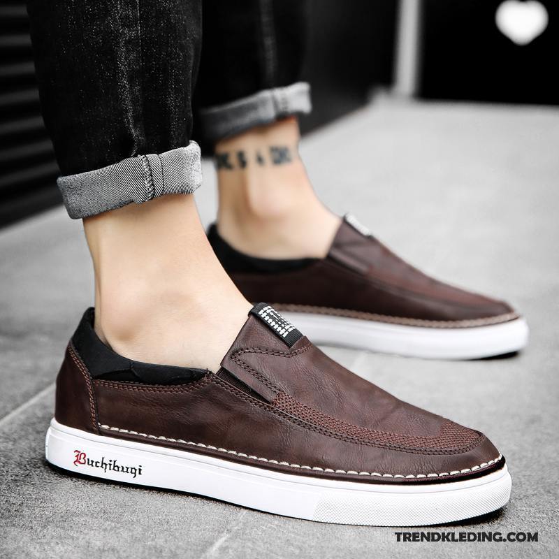 Mocassins Heren Casual Zomer Leren Schoenen Skateboard Schoenen Brits 2018 Zwart