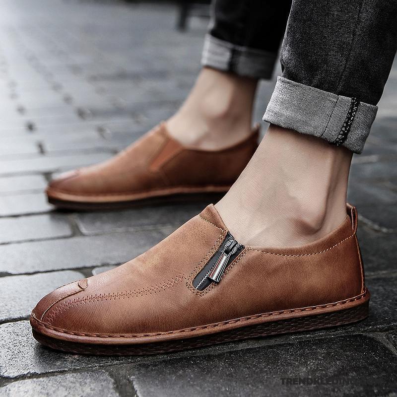 Mocassins Heren Leren Schoenen Ademende Brits Slip On Alle Wedstrijden Trend Abrikoos Kleur