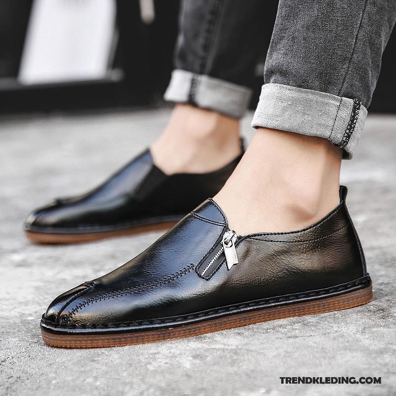 Mocassins Heren Leren Schoenen Ademende Brits Slip On Alle Wedstrijden Trend Abrikoos Kleur