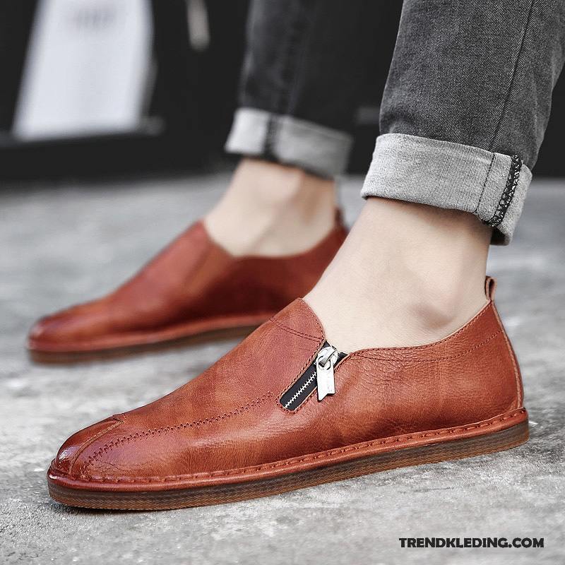 Mocassins Heren Leren Schoenen Ademende Brits Slip On Alle Wedstrijden Trend Abrikoos Kleur