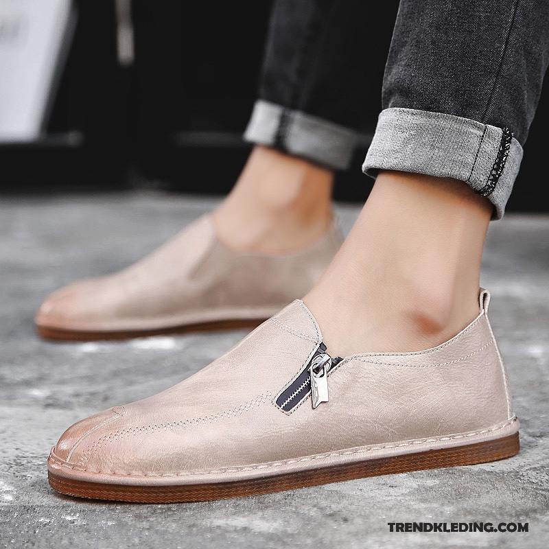 Mocassins Heren Leren Schoenen Ademende Brits Slip On Alle Wedstrijden Trend Abrikoos Kleur