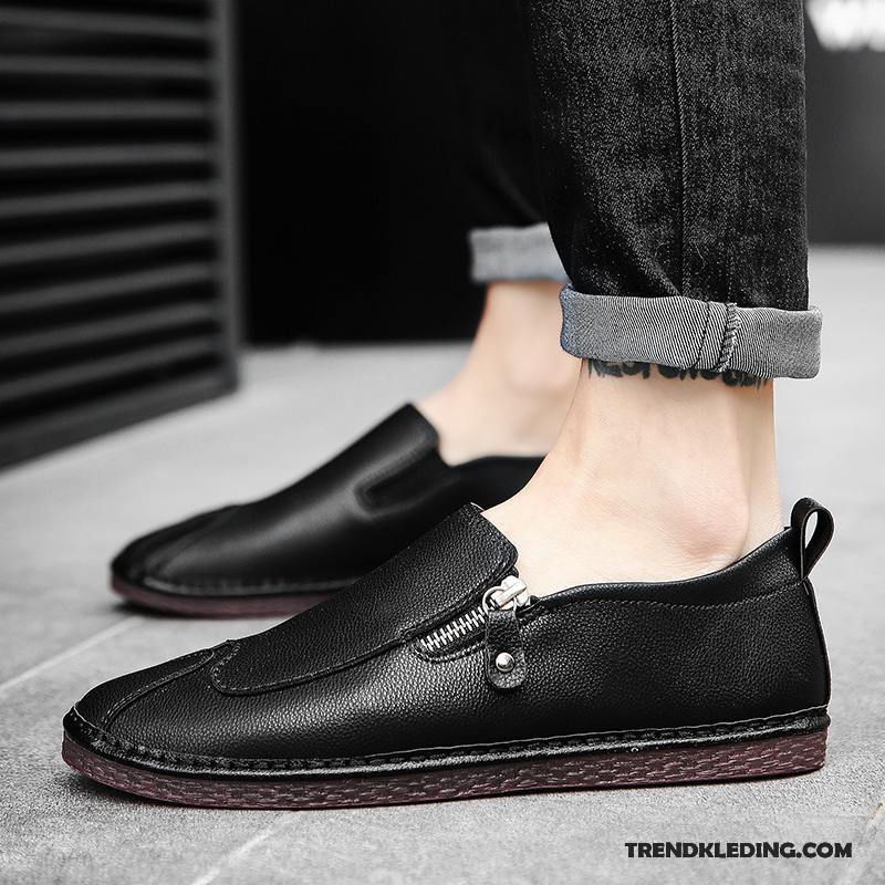 Mocassins Heren Leren Schoenen Ademende Brits Slip On Alle Wedstrijden Trend Abrikoos Kleur