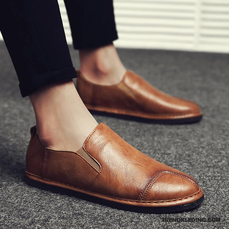 Mocassins Heren Leren Schoenen Brits Trend Mannen Zomer Ademende Zwart