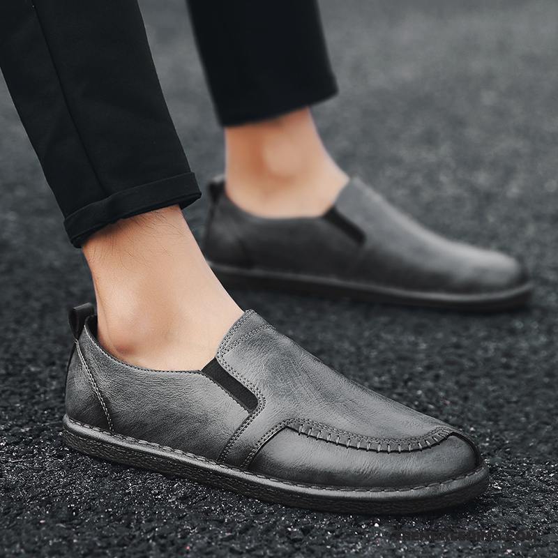 Mocassins Heren Leren Schoenen Brits Trend Mannen Zomer Ademende Zwart