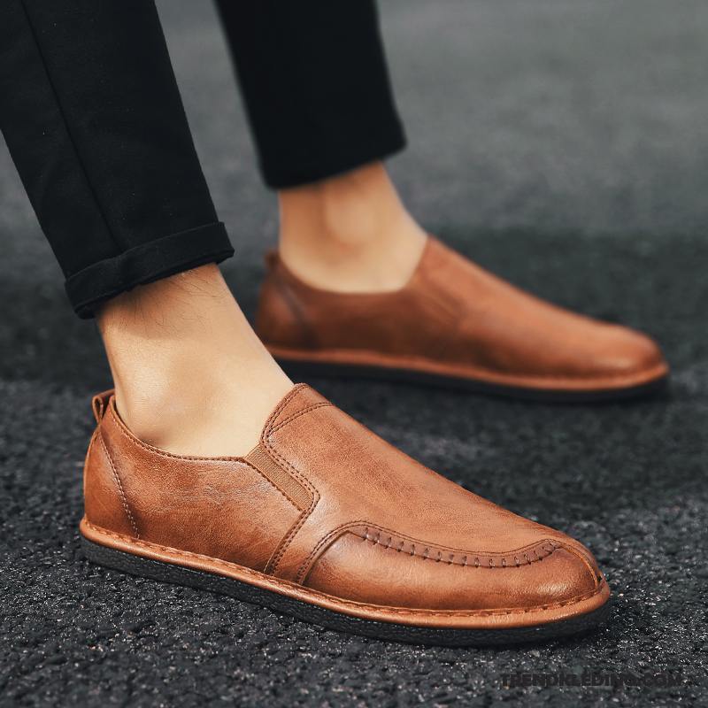 Mocassins Heren Leren Schoenen Brits Trend Mannen Zomer Ademende Zwart