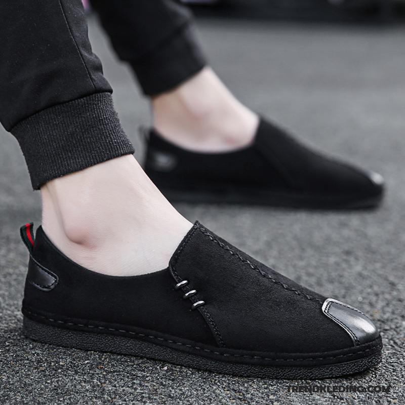 Mocassins Heren Leren Schoenen Casual Mannen Trend Ademende Slip On Zwart