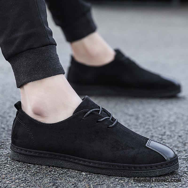 Mocassins Heren Leren Schoenen Casual Mannen Trend Ademende Slip On Zwart