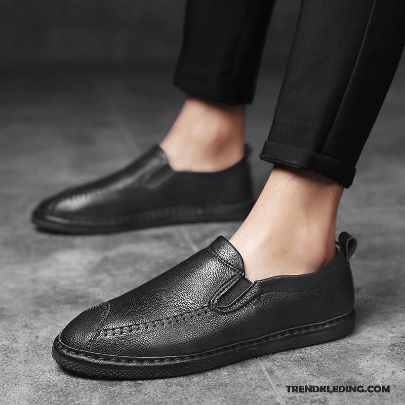 Mocassins Heren Leren Schoenen Slip On Mannen Trend Casual Bootschoenen Zwart