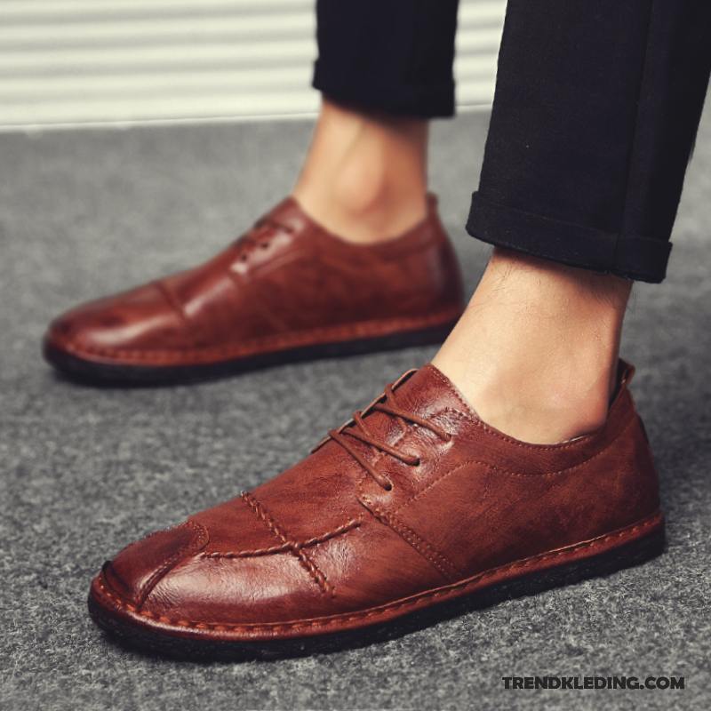 Mocassins Heren Mannen Brits Leren Schoenen Casual Bootschoenen Alle Wedstrijden Rood Bruine