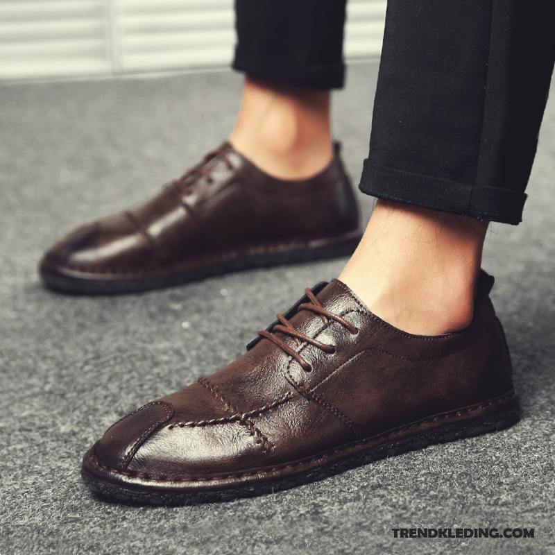 Mocassins Heren Mannen Brits Leren Schoenen Casual Bootschoenen Alle Wedstrijden Rood Bruine