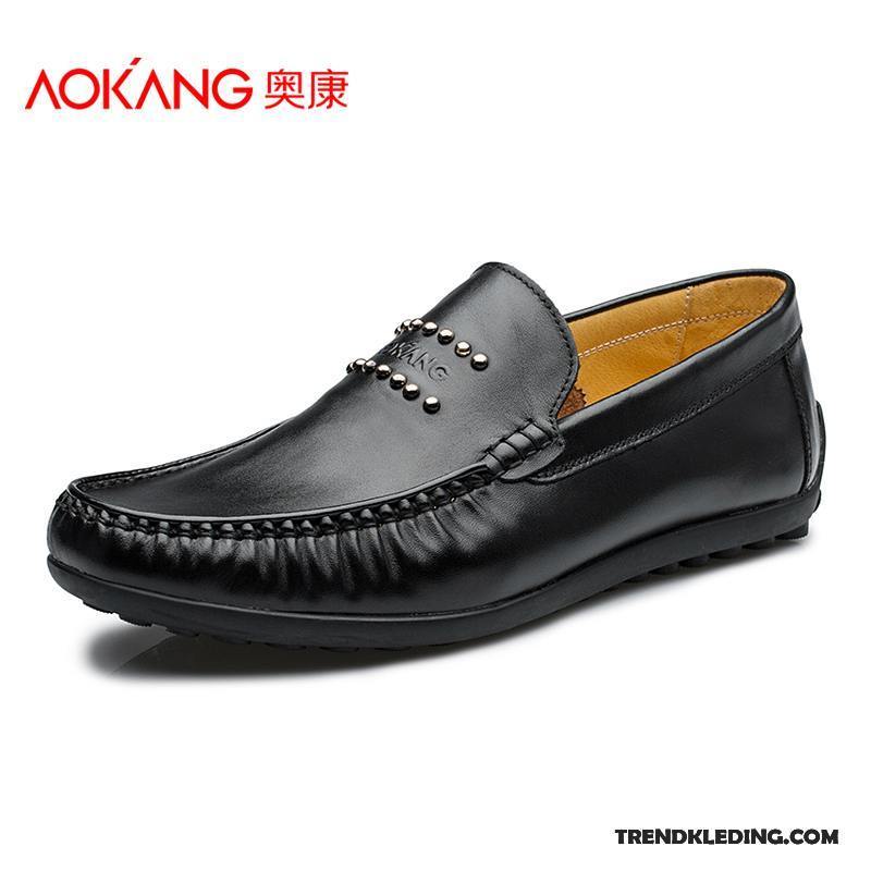 Mocassins Heren Schoenen Casual Echt Leer Jeugd Mannen Slip On Zwart