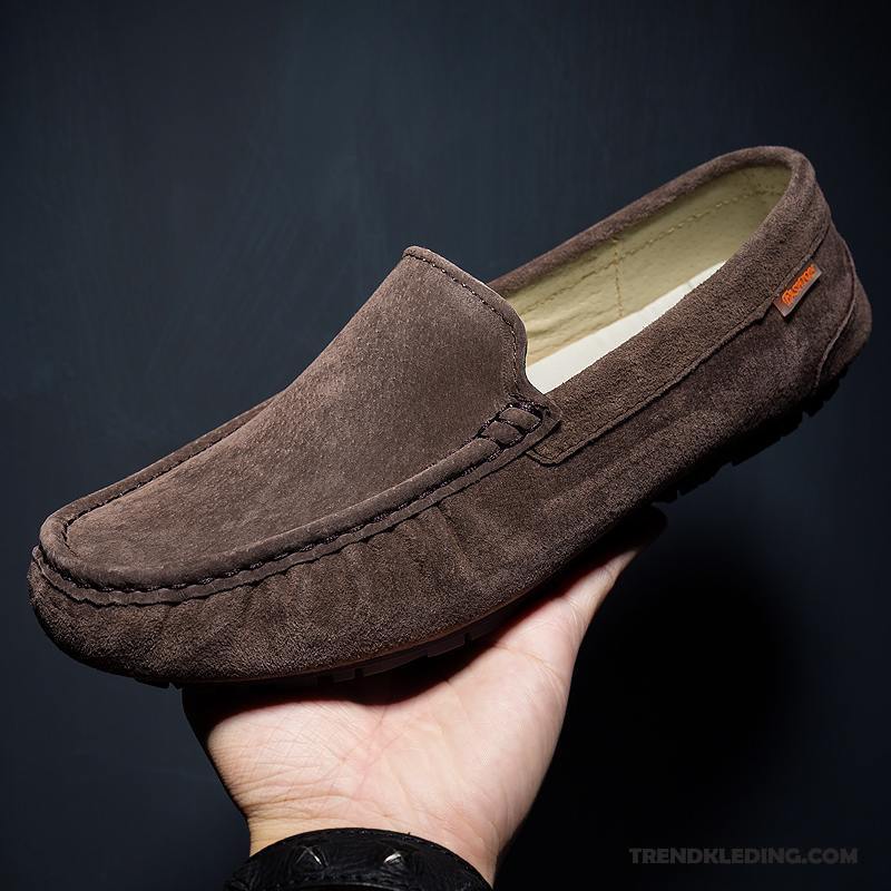 Mocassins Heren Schoenen Echt Leer Slip On Casual Persoonlijk Bootschoenen Bruine Donker