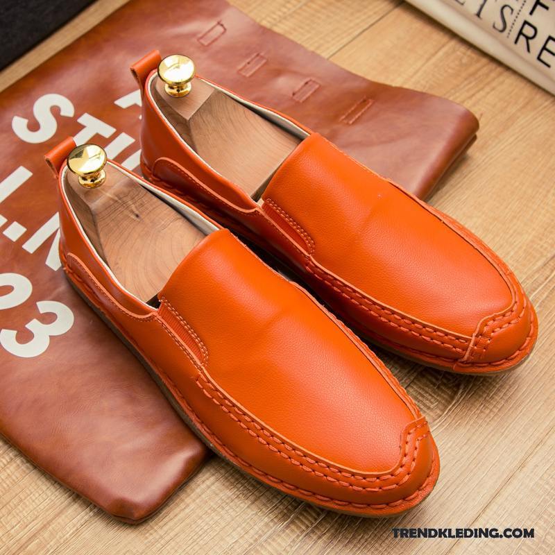 Mocassins Heren Trend Brits Schoenen Leren Schoenen Ademende Zomer Wit Oranje