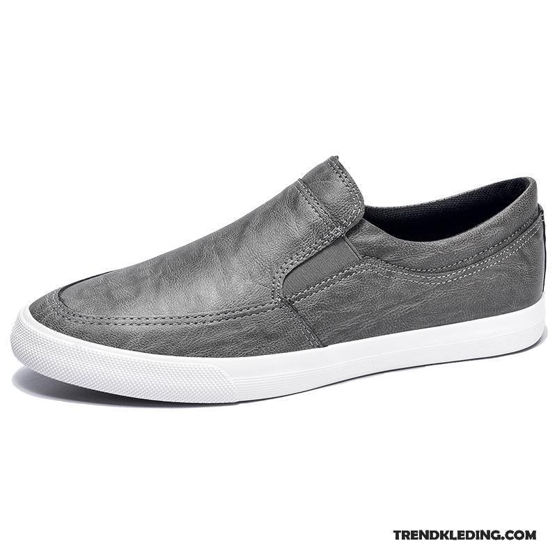 Mocassins Heren Trend Mannen Skateboard Schoenen Zomer Leren Schoenen Slip On Grijs