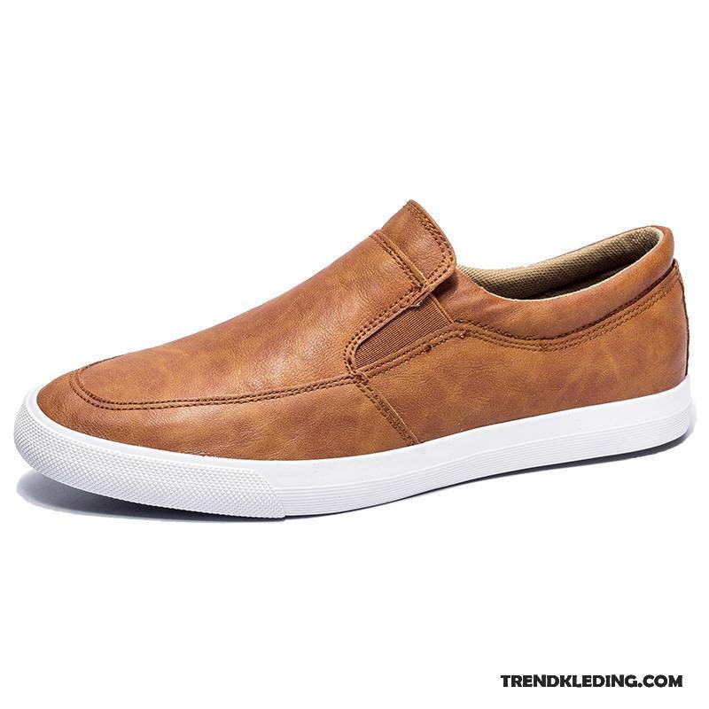 Mocassins Heren Trend Mannen Skateboard Schoenen Zomer Leren Schoenen Slip On Grijs