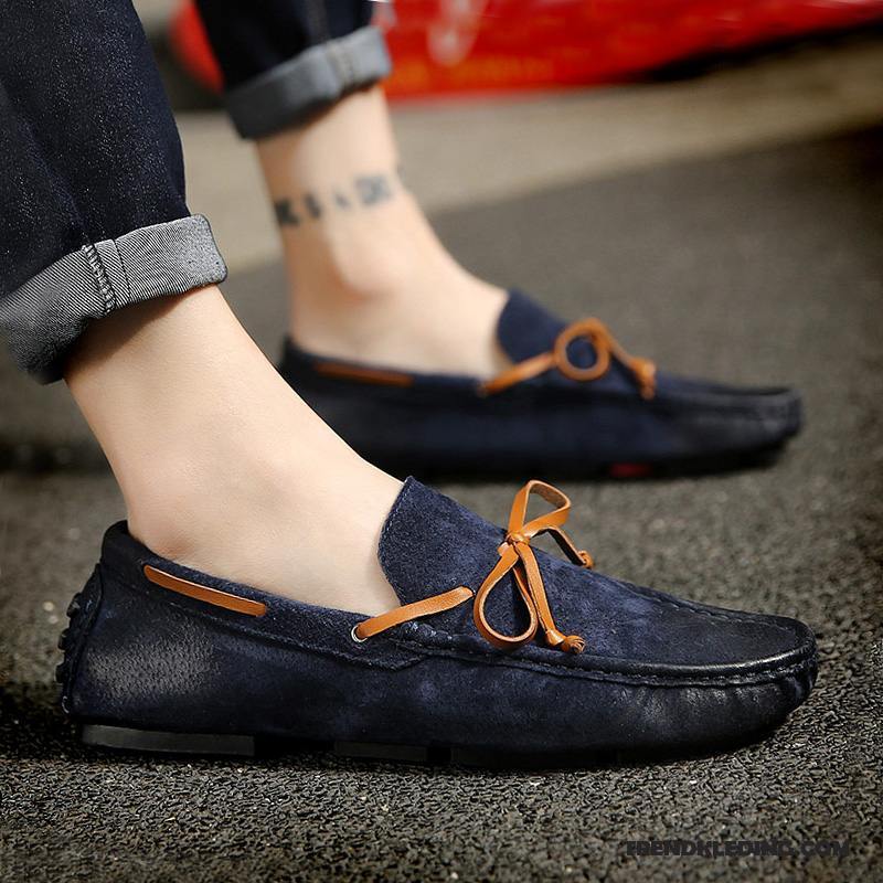 Mocassins Heren Zomer Bootschoenen Echt Leer Voorjaar Casual Brits Marineblauw