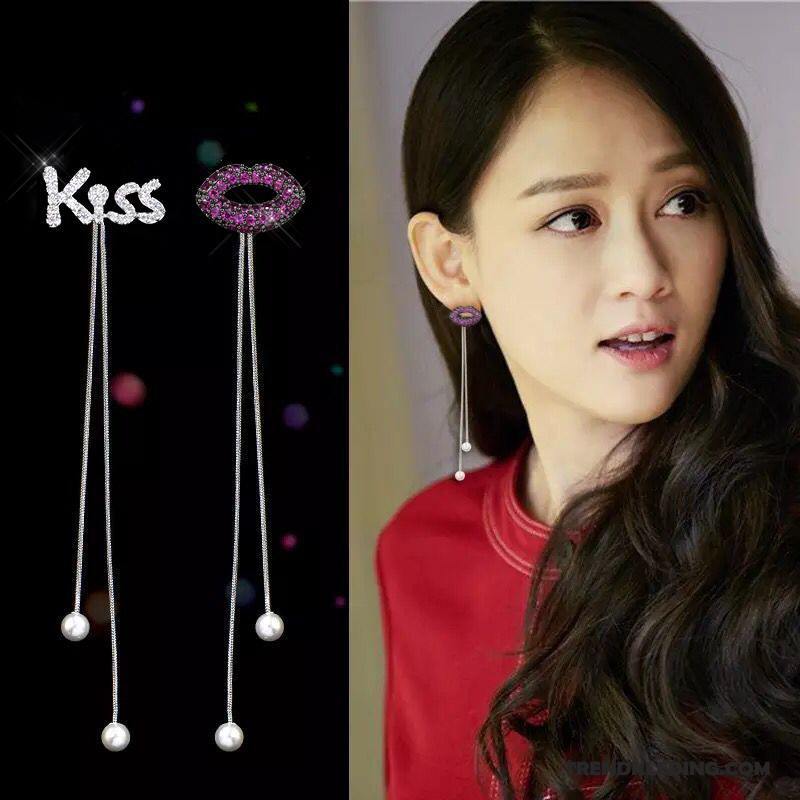 Oorbellen Dames Elegante Hanger Mesh Lange Parel Trend Zilver Rood Beige