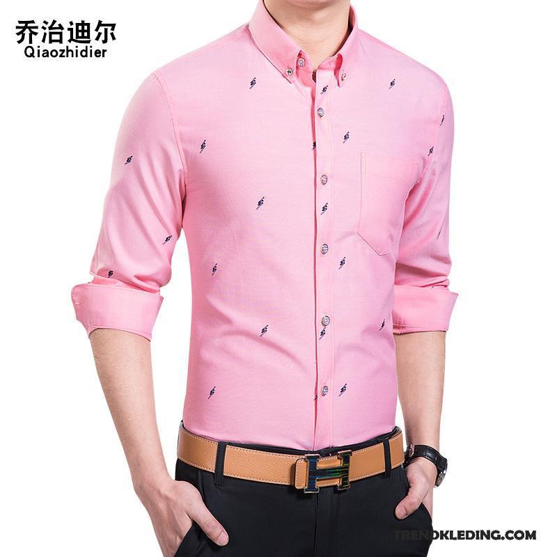Overhemd Heren Casual Voorjaar Bedrijf Trend Lange Mouwen Mannelijk Roze Wit