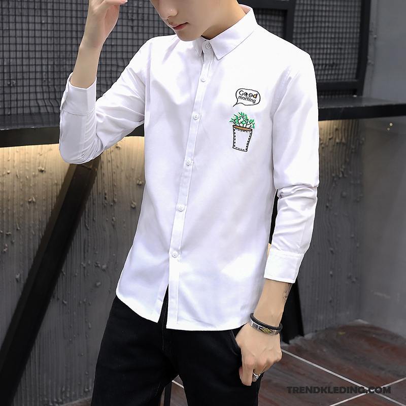 Overhemd Heren Dunne Mannelijk Voorjaar Student Trend Jasje Wit