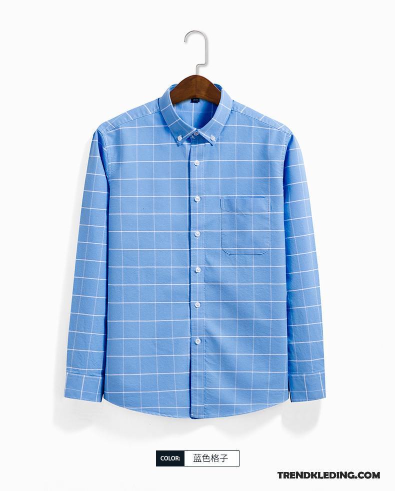 Overhemd Heren Kunst Casual Mode Koe Jeugd Katoen Donkerblauw