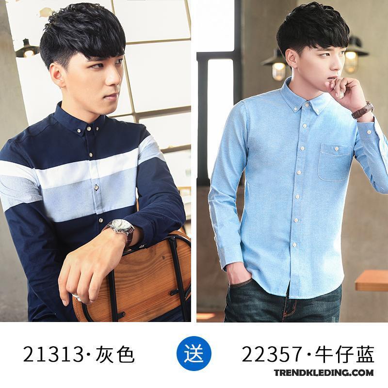 Overhemd Heren Lange Mouwen Trend Slim Fit Jeugd Winter Casual Wit