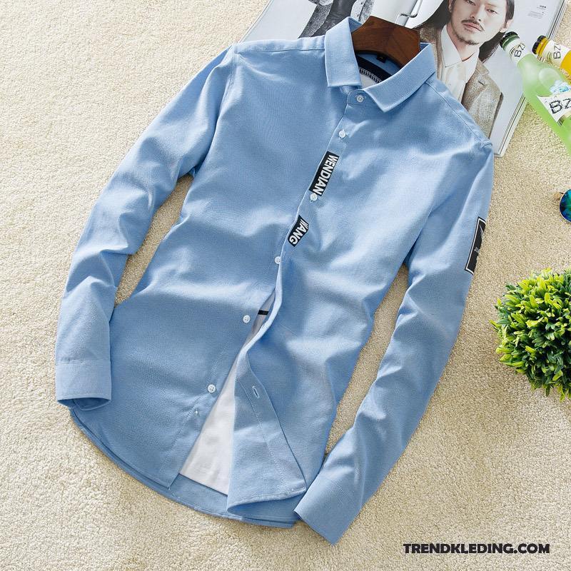 Overhemd Heren Voorjaar Slim Fit Jeugd Trend Student Eenvoudige Wit