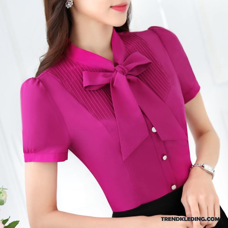 Overhemd Korte Mouw Dames Werk Grote Maten Geklede Blouse Overhemd Chiffon 2018 Wit