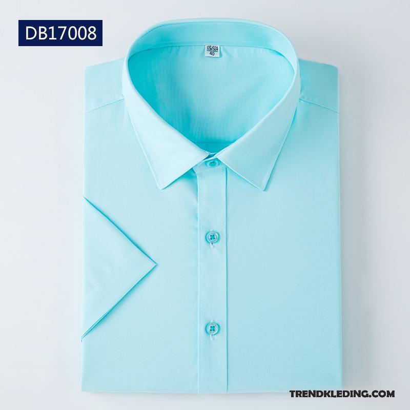 Overhemd Korte Mouw Heren Halve Mouw Overhemd Kort Mouw Bedrijf Slim Fit Trend Werk Lichtblauw Effen Kleur