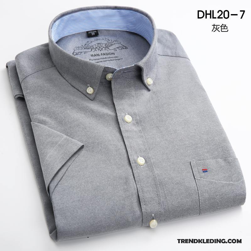 Overhemd Korte Mouw Heren Jeugd Zomer Mannelijk Slim Fit Casual Dunne Lichtblauw Effen Kleur