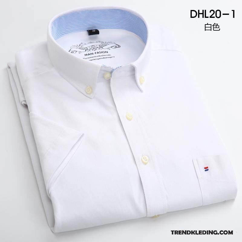 Overhemd Korte Mouw Heren Jeugd Zomer Mannelijk Slim Fit Casual Dunne Lichtblauw Effen Kleur