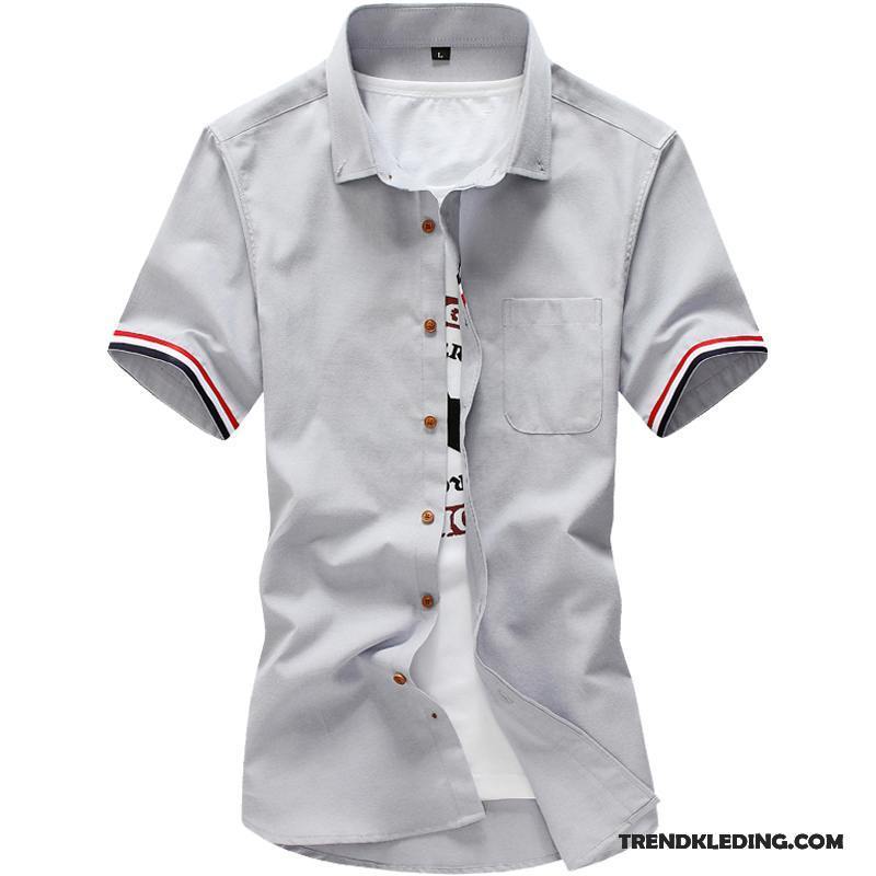 Overhemd Korte Mouw Heren Snoep Grote Maten Mannelijk Slim Fit Jeugd Koe Effen Kleur Rood Wit
