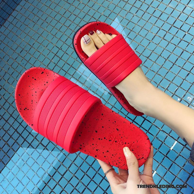 Pantoffels Dames Vrouw Mooie Zomer Slippers Lovers Streep Rood