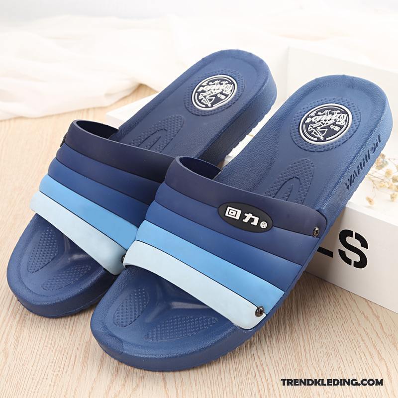 Pantoffels Heren Dikke Zool Zomer Badkamer Binnen Trend Comfortabele Marineblauw