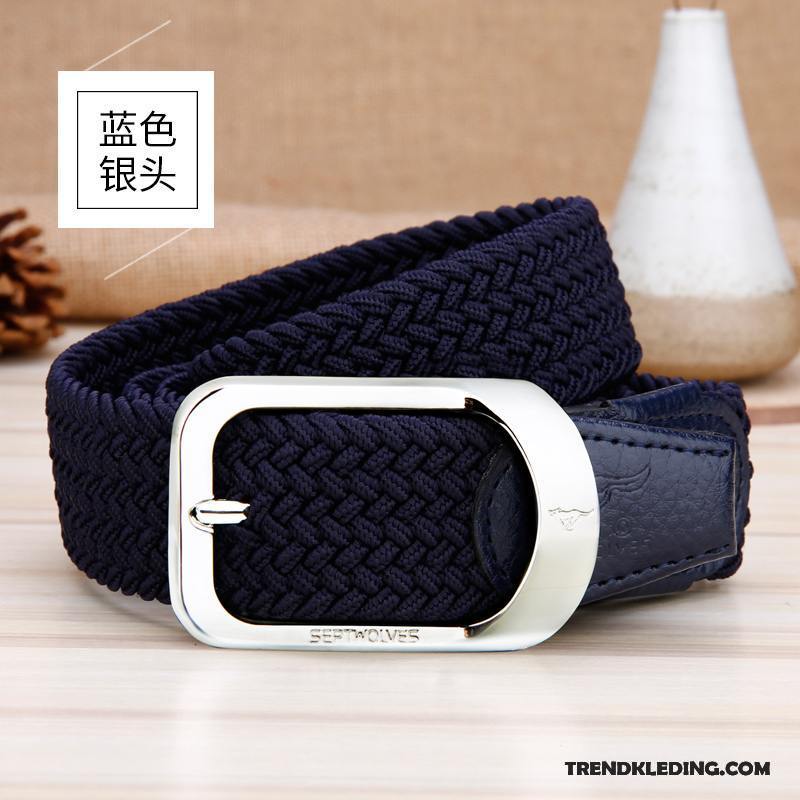 Riem Heren Jeugd Veiligheidsspeld Canvas Eenvoudig Mode Dames Blauw