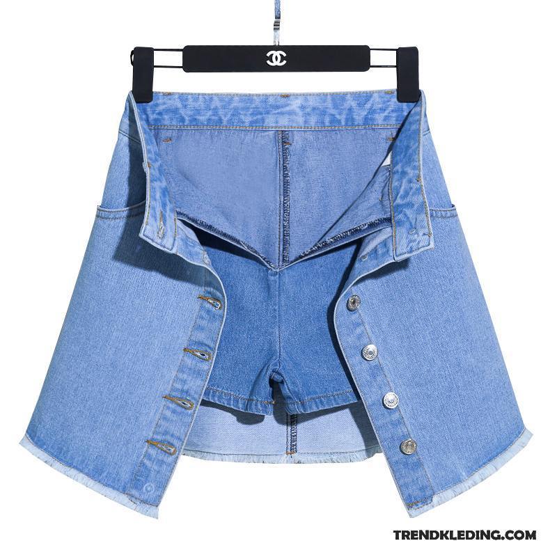 Rok Dames Denim Hoge Taille Kwasten Zomer Korte Rokjes Breasted Wit