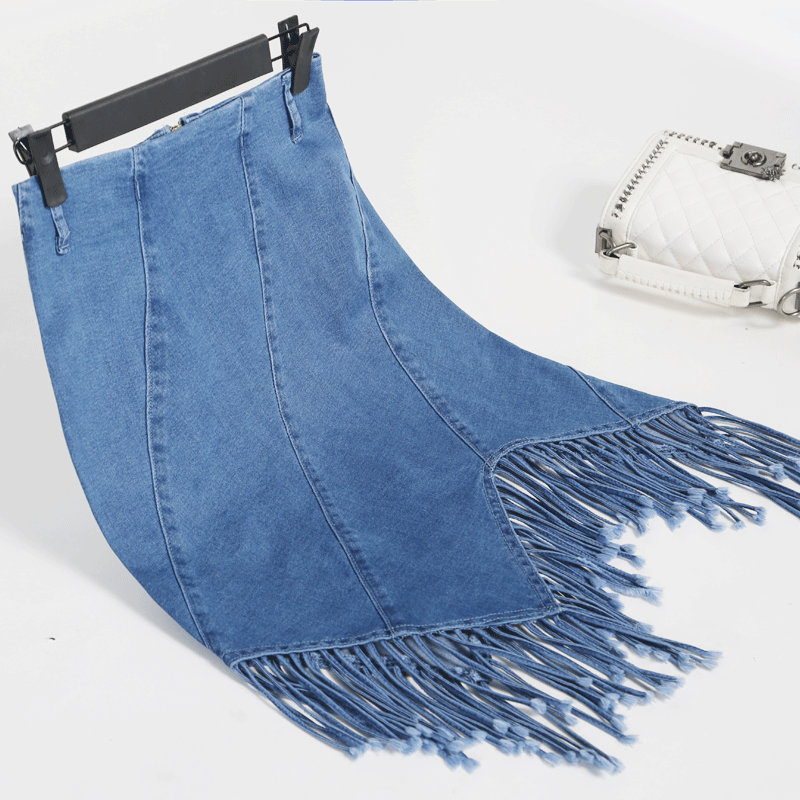 Rok Dames Onregelmatig Denim Zomer Kwasten Verbinding Korte Rokjes Marineblauw