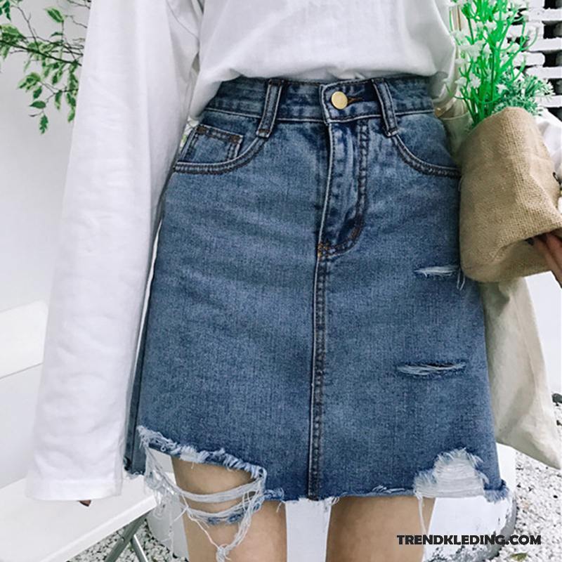 Rok Dames Trend Vet Losse Grote Maten Gaten Denim Lichtblauw